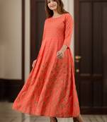 Women Paisley Anarkali Kurta in Orange