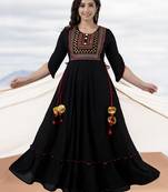 Women Embroidered Anarkali Kurta in Black
