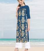 Indian Women's Turquoise Blue Poly Crepe Kurta