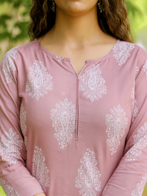 Mauve printed rayon kurta-suits 7