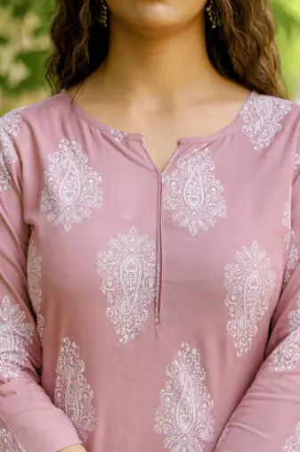 Mauve printed rayon kurta-suits