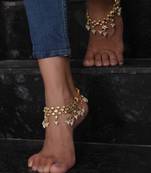White kundan and pearl jadau anklets