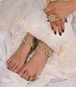 White pearl and kundan jadau anklets