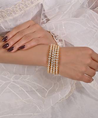 White jadau kundan and polki bangle set 1