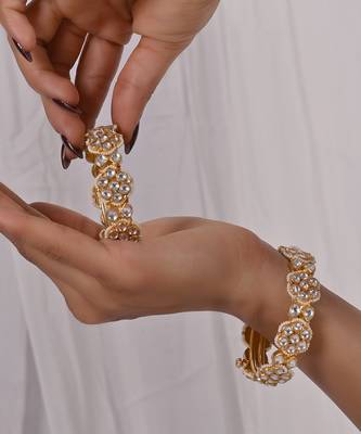 White floral jadau kundan and polki bangles 2