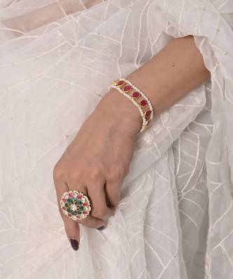 Pink kundan and pearl bracelet 1