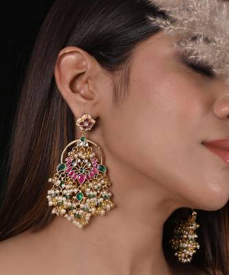 Multicolour peacock kundan and polki danglers 1
