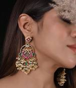 Multicolour peacock kundan and polki danglers