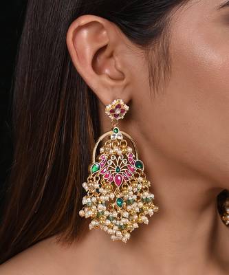 Multicolour peacock kundan and polki danglers 2