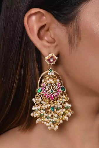 Multicolour peacock kundan and polki danglers