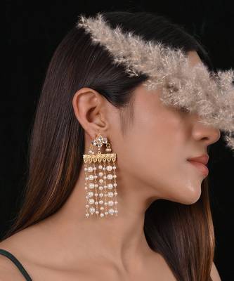 White jadau pearl and kundan danglers 1