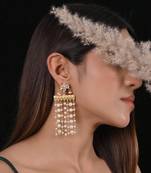 White jadau pearl and kundan danglers