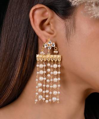 White jadau pearl and kundan danglers 2