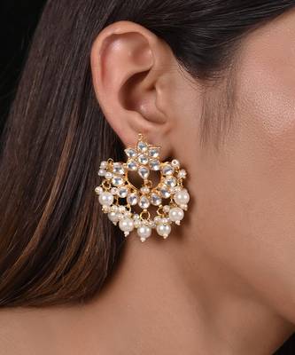 White jadau kundan and pearl earrings 2