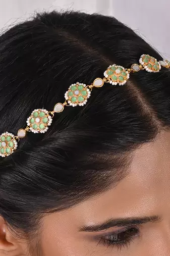 Mint stone and beaded headgear