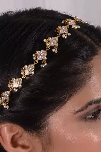 White pearl and kundan headgear