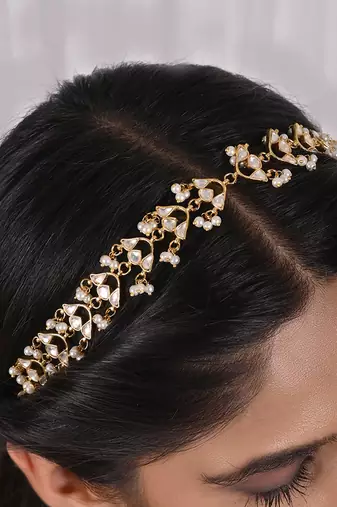 White kundan and pearl headgear