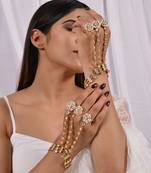 Gold kundan and pearl hathphool
