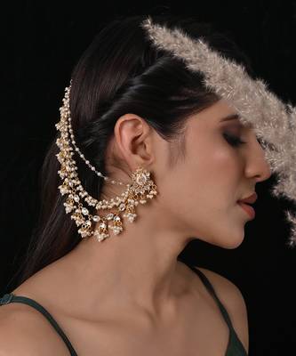 White jadau kundan chain extension earrings 1