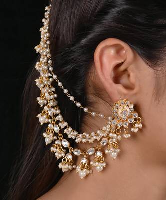 White jadau kundan chain extension earrings 2