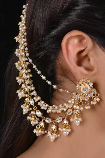 White jadau kundan chain extension earrings