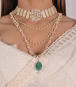 White pearl and kundan layered necklace set