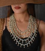 Green stone and pearl layered necklace