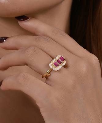 Pink jadau kundan and polki ring 1