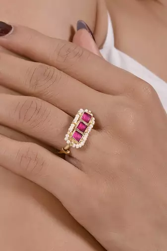 Pink jadau kundan and polki ring