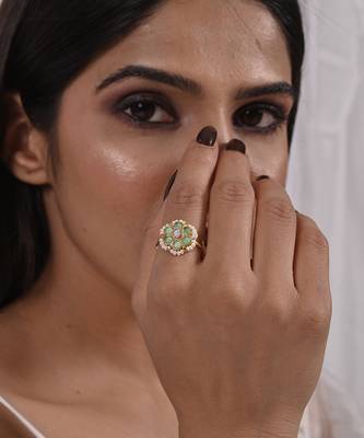 Mint floral jadau polki and kundan ring 1