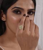 Mint floral jadau polki and kundan ring