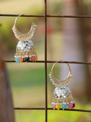 Gold-plated kundan-studed pearl tessel dome shape jhumki 2