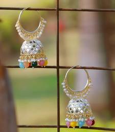 Gold-plated kundan-studed pearl tessel dome shape jhumki