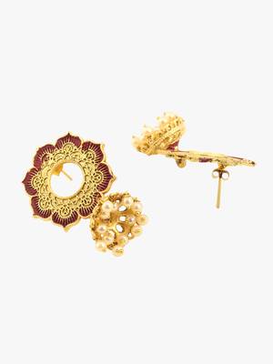 Women gold-plated flower shaped stone studded dome-shaped jhumkas copper jhumki earring 5
