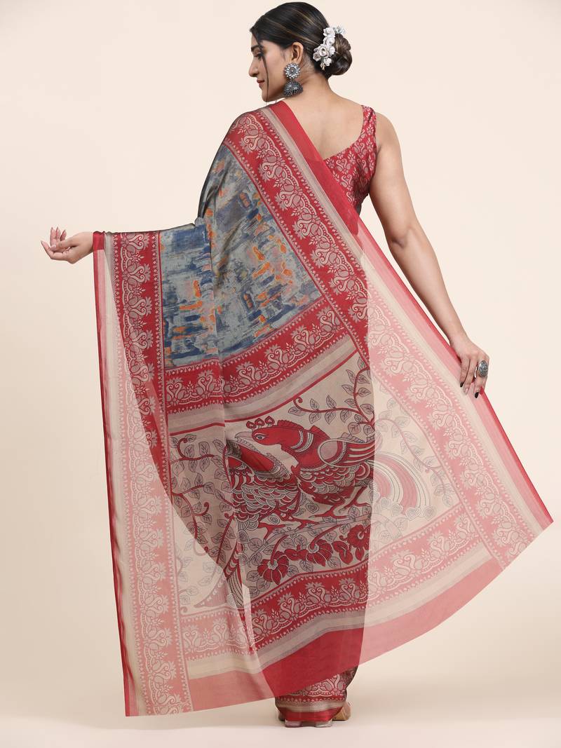  Kiira Grey Printedchiffon Art Sik Saree