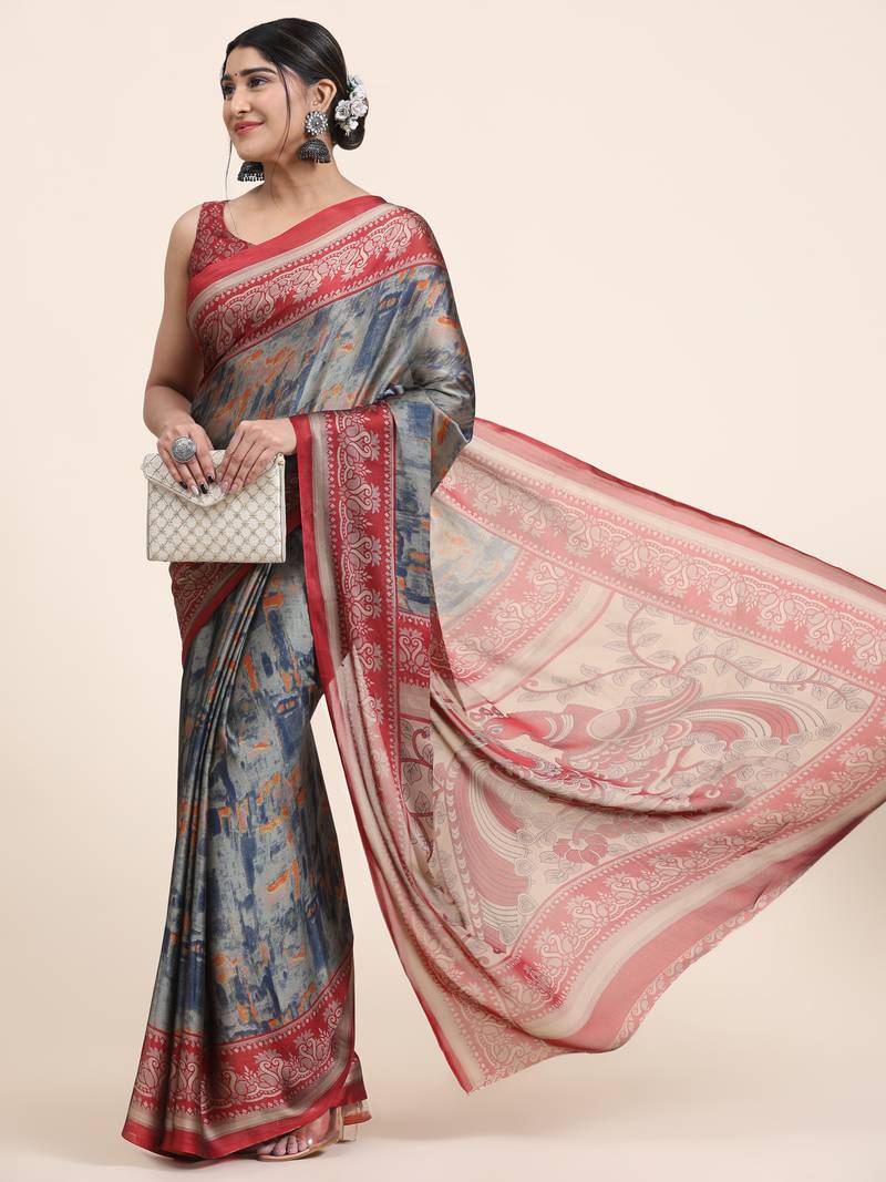  Kiira Grey Printedchiffon Art Sik Saree