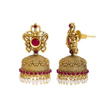 Women 24ct gold-plated hancrafted stone-studded jhumki 2