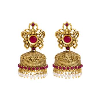 Women 24ct gold-plated hancrafted stone-studded jhumki 1