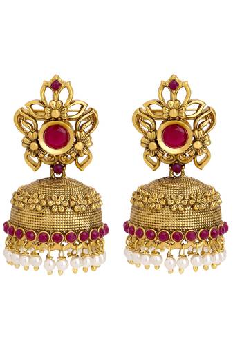 Women 24ct gold-plated hancrafted stone-studded jhumki