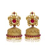 Women 24ct gold-plated hancrafted stone-studded jhumki