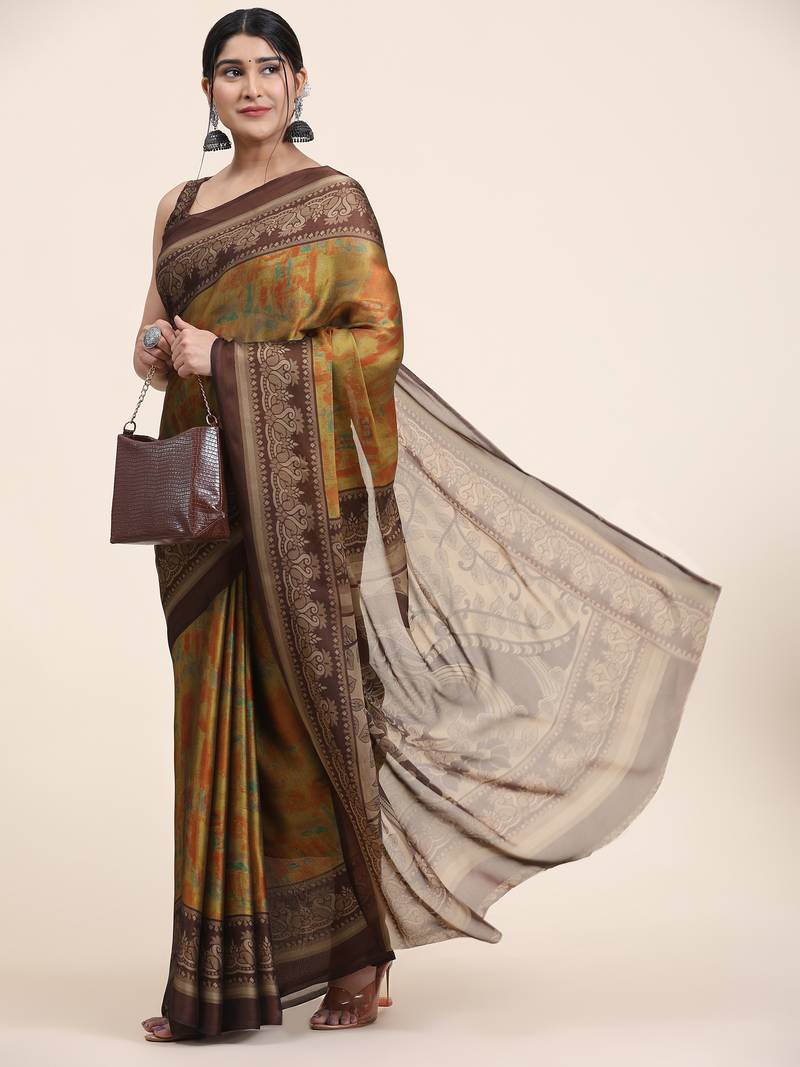 Kiira-Mahendi Printed Chiffon Art Sik Saree