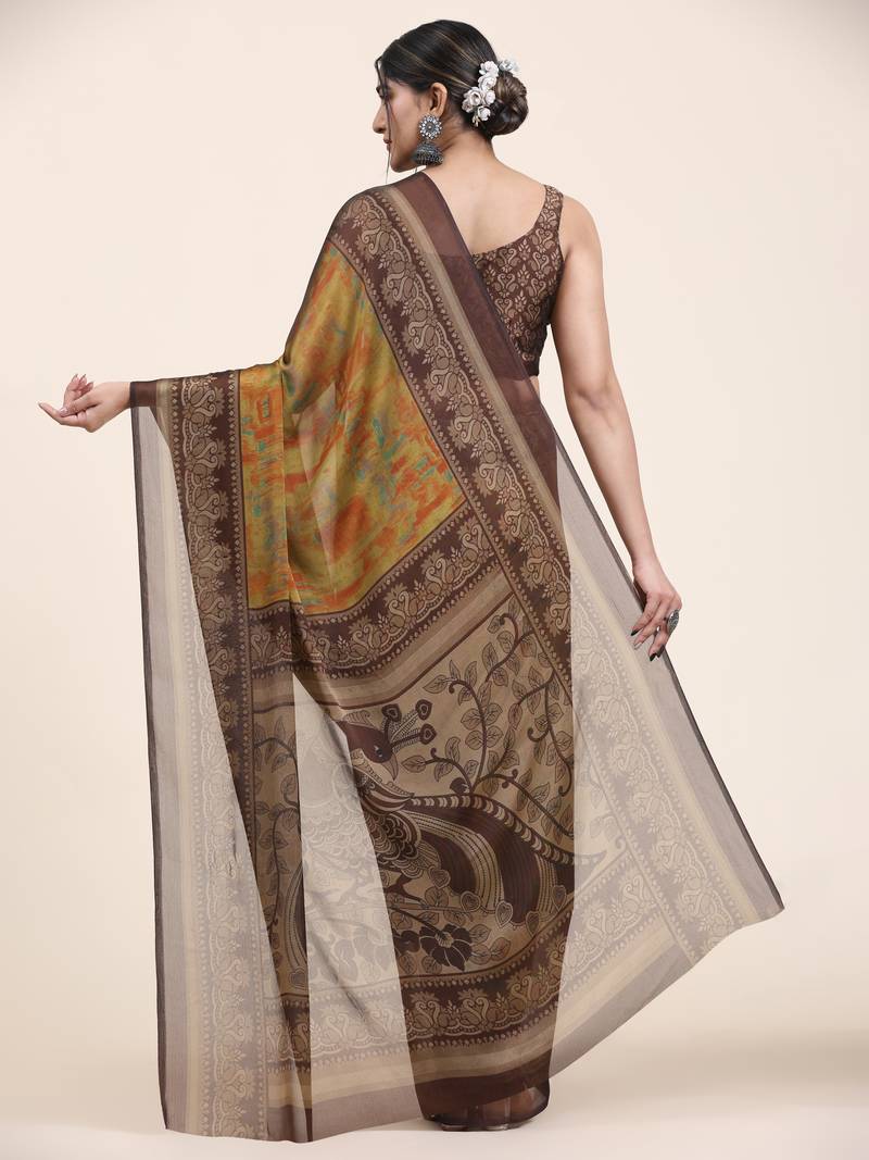 Kiira-Mahendi Printed Chiffon Art Sik Saree