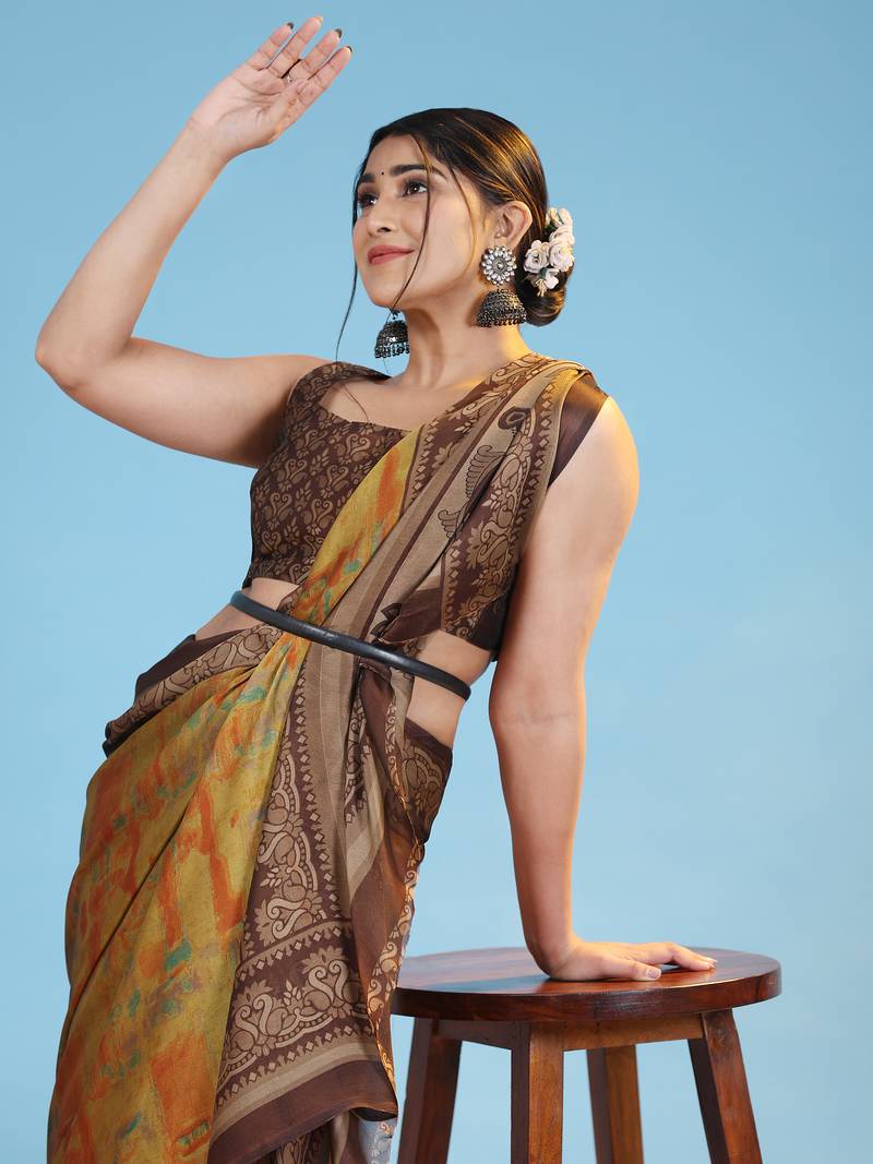 Kiira-Mahendi Printed Chiffon Art Sik Saree