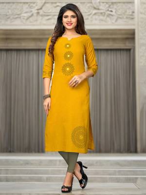 Yellow printed cotton cotton-kurtis 1