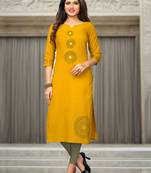 Yellow printed cotton cotton-kurtis