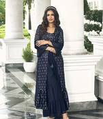 Blue Color Sequence Embroidered Georgette Palazzo Salwar Suit Stitched 42 size 