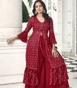 Red Color Sequence Embroidered Georgette Palazzo Salwar Suit Stitched 42 size 