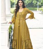 Yellow Color sequin Embroidered Georgette Palazzo Salwar Suit Stitched 42 size 