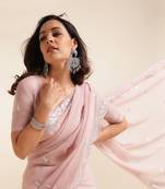 Kasee Women'S Lavender Embellished Sequinned Poly Georgette Saree With Unstitched Blouse Piece