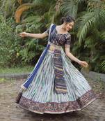 EILARA WOMEN'S ROYAL BLUE SLUB COTTON EMBROIDERED & SHIBORI DIGITAL PRINT TRADITIONAL LEHENGA CHOLI